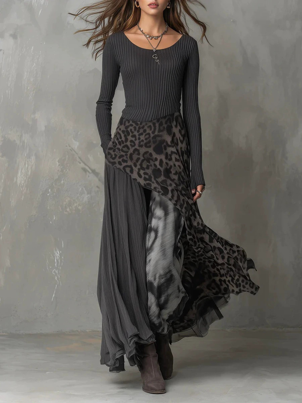 ZARA Womens Leopard Print Elastic Waist Casual Swing Dress